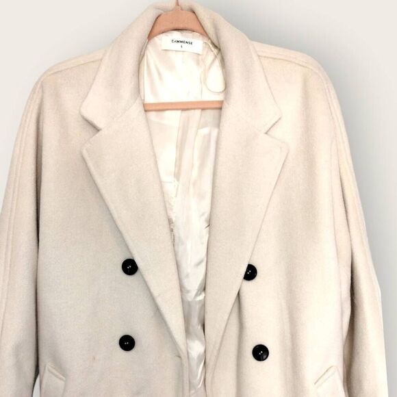 Commense Womens Coat Sz Large Cream Knee Length Trench Glamcore Classicore - Picture 4 of 15